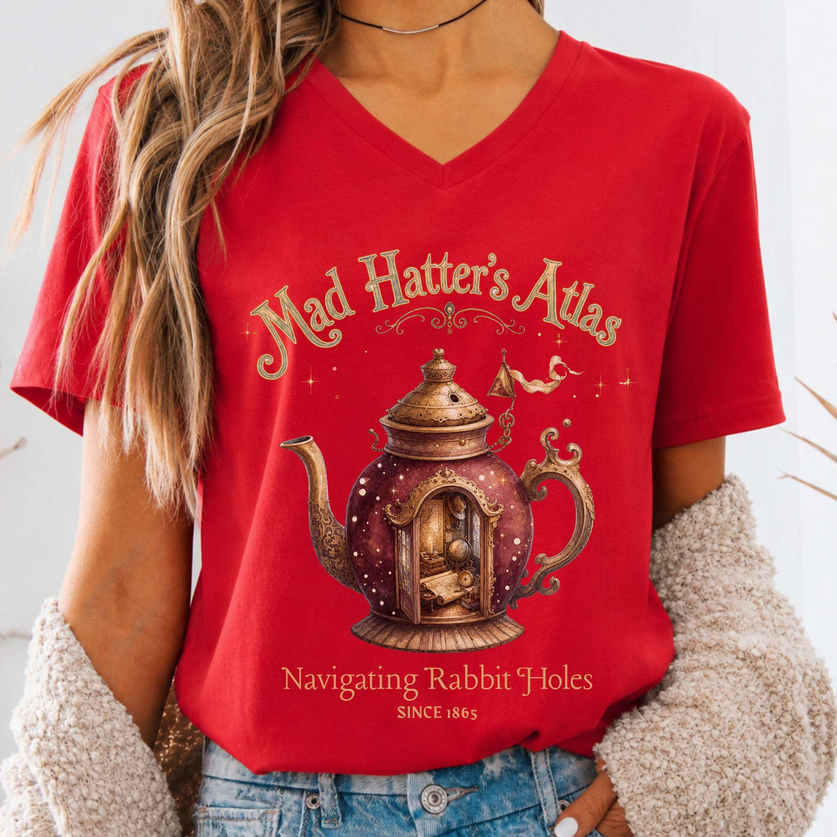 Mad Hatter's Atlas Lewis Carroll Literary V-Neck