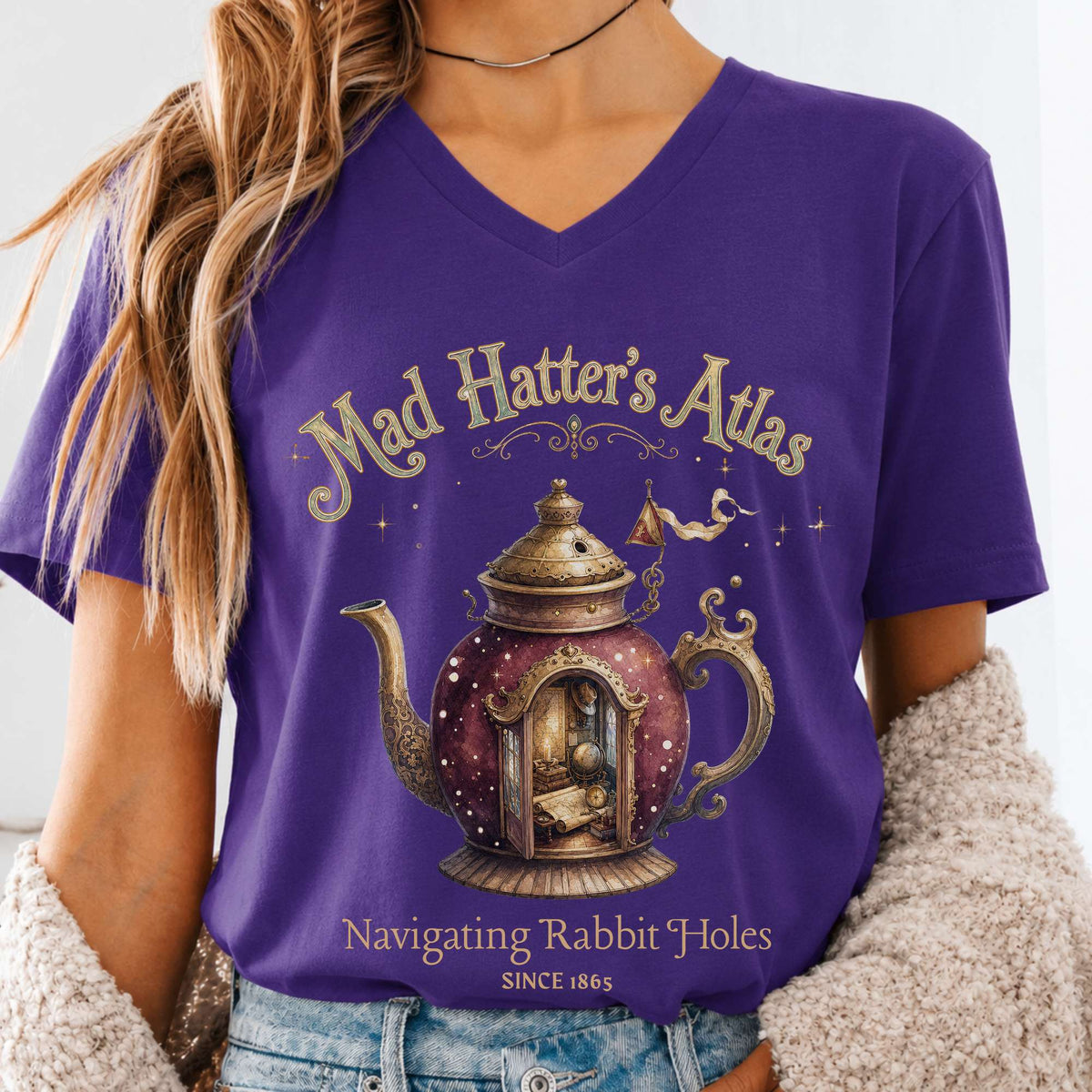 Mad Hatter's Atlas Lewis Carroll Literary V-Neck
