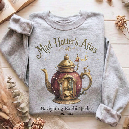 Mad Hatter's Atlas Lewis Carroll Literary Sweatshirt