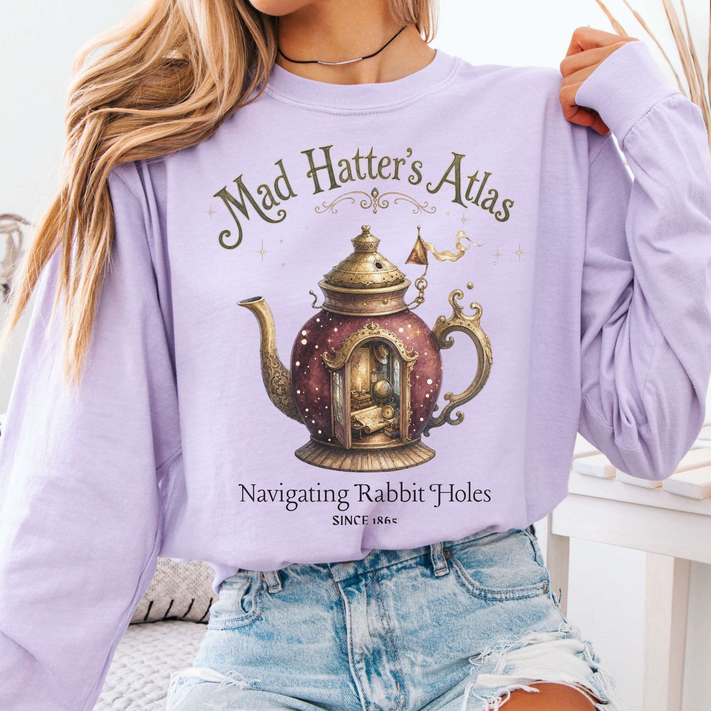 Long-sleeve Orchid / S Mad Hatter's Atlas Lewis Carroll Literary Long Sleeve The Mystic Eden