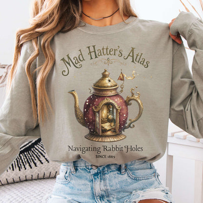 Long-sleeve Sandstone / S Mad Hatter's Atlas Lewis Carroll Literary Long Sleeve The Mystic Eden