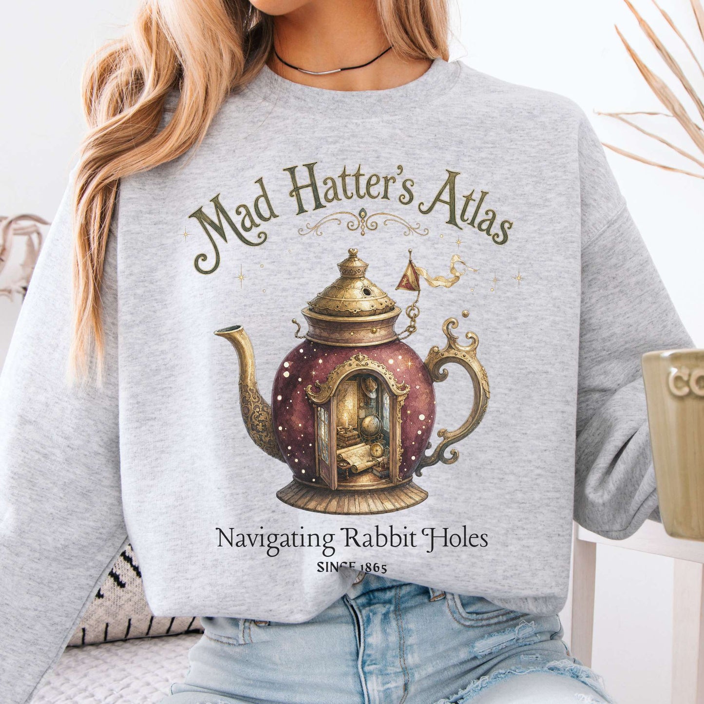 Sweatshirt Ash / S Mad Hatter's Atlas Lewis Carroll Literary Crewneck Sweatshirt The Mystic Eden