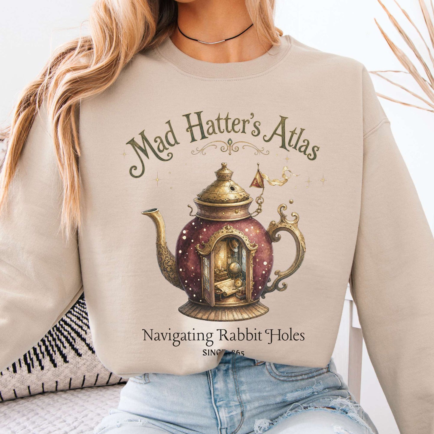 Sweatshirt Sand / S Mad Hatter's Atlas Lewis Carroll Literary Crewneck Sweatshirt The Mystic Eden