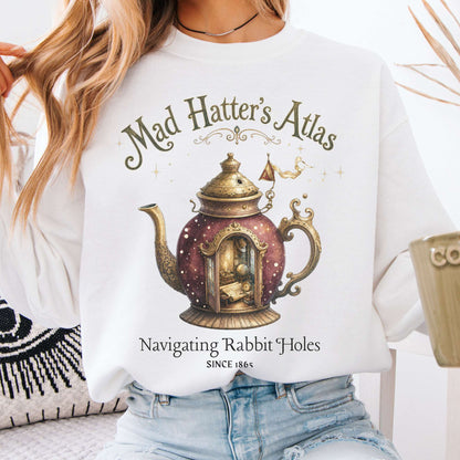 Sweatshirt White / S Mad Hatter's Atlas Lewis Carroll Literary Crewneck Sweatshirt The Mystic Eden