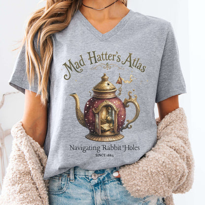 V-neck Athletic Heather / S Mad Hatter's Atlas Lewis Carroll Literary V-Neck The Mystic Eden