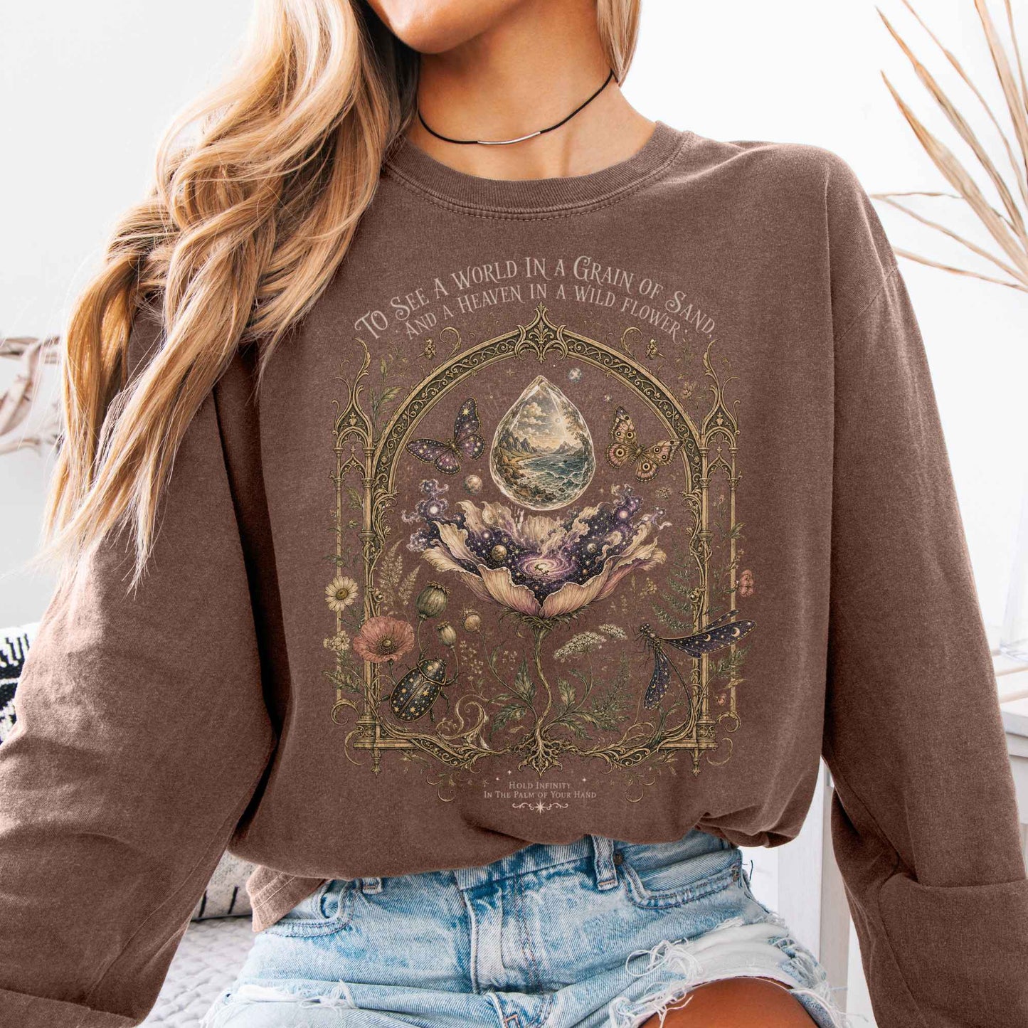 Long-sleeve Espresso / S To See a World in a Grain of Sand William Blake Literary Long Sleeve The Mystic Eden