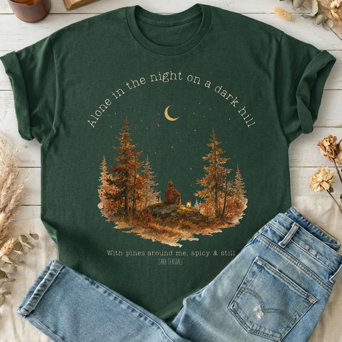 Alone in the Night On A Dark Hill Sara Teasdale Literary T-Shirt