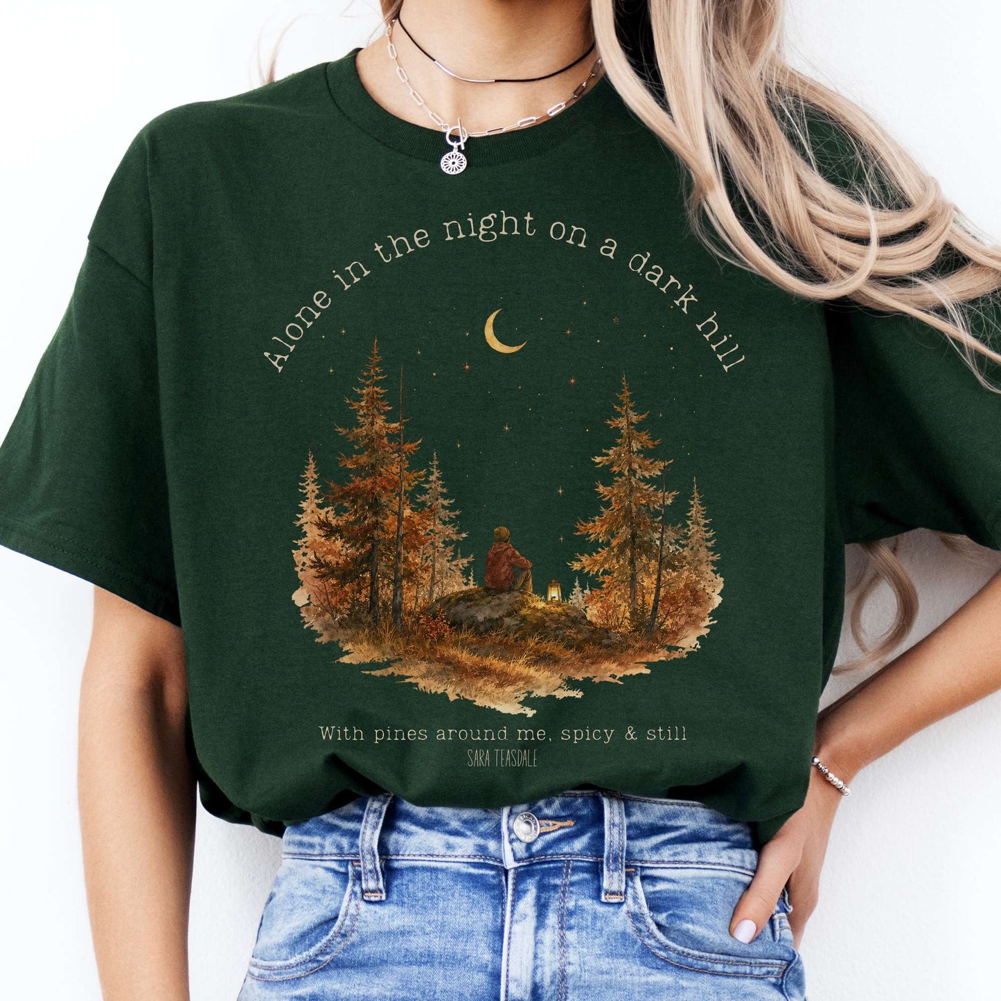 Alone in the Night On A Dark Hill Sara Teasdale Literary T-Shirt