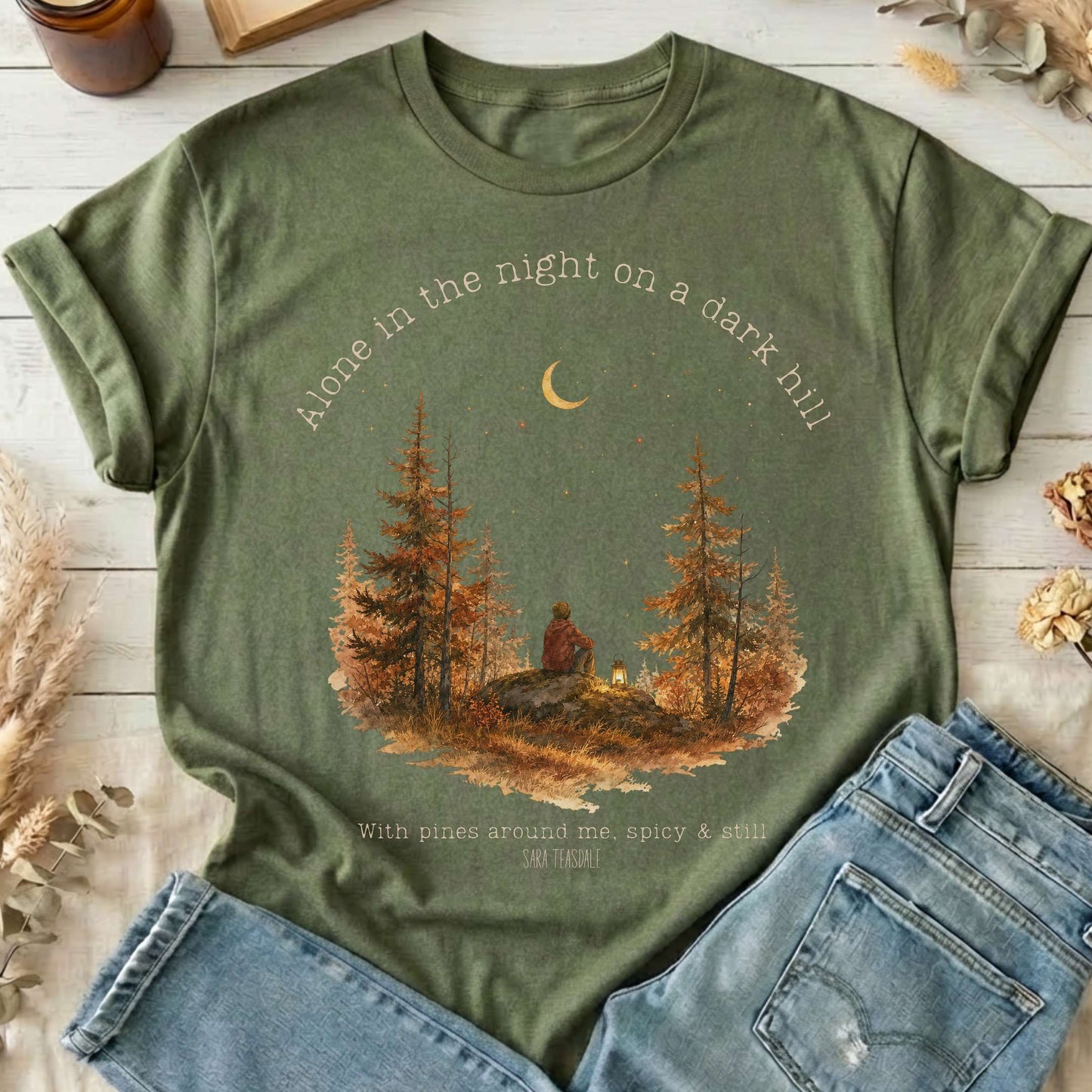 Alone in the Night On A Dark Hill Sara Teasdale Literary T-Shirt