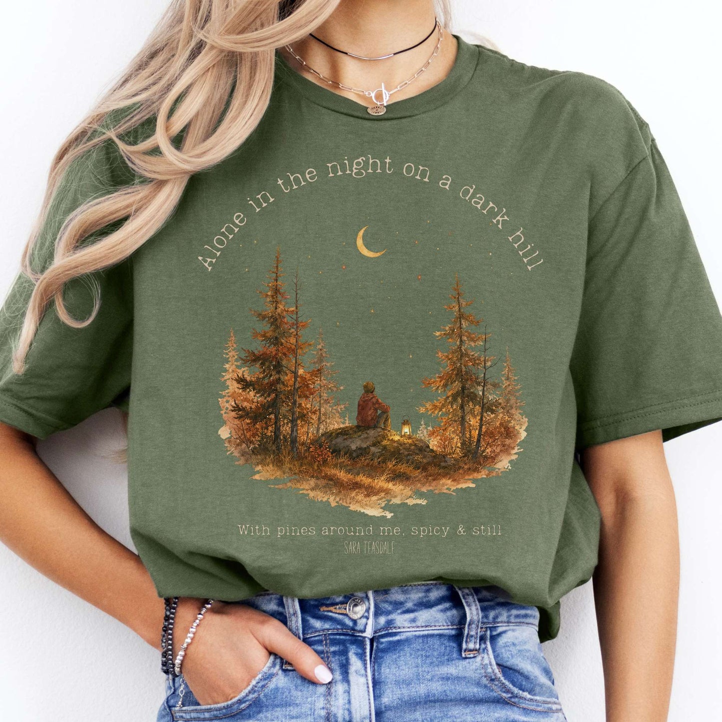 Alone in the Night On A Dark Hill Sara Teasdale Literary T-Shirt