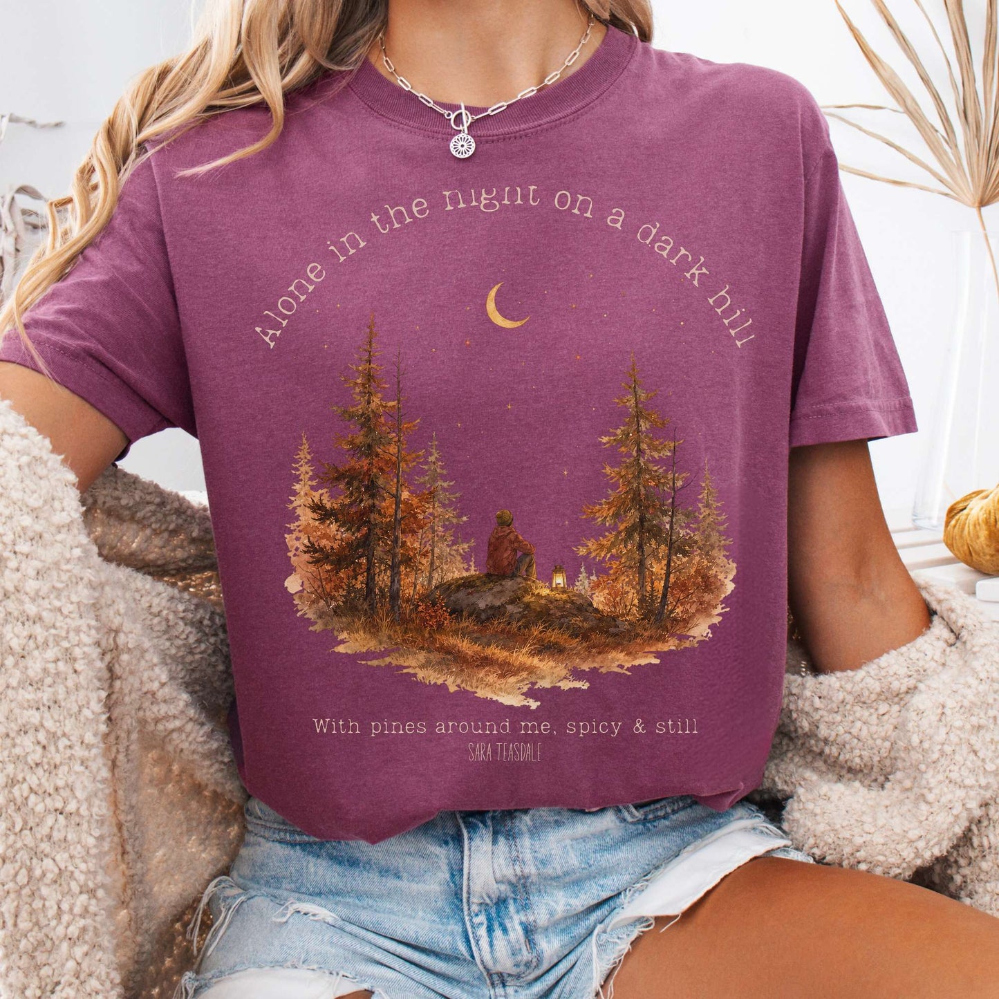 T-Shirt Berry / S Alone in the Night On A Dark Hill Sara Teasdale Literary T-Shirt The Mystic Eden