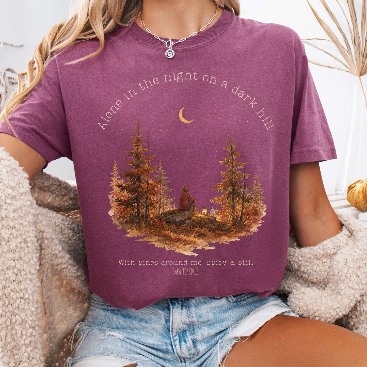 T-Shirt Berry / S Alone in the Night On A Dark Hill Sara Teasdale Literary T-Shirt The Mystic Eden