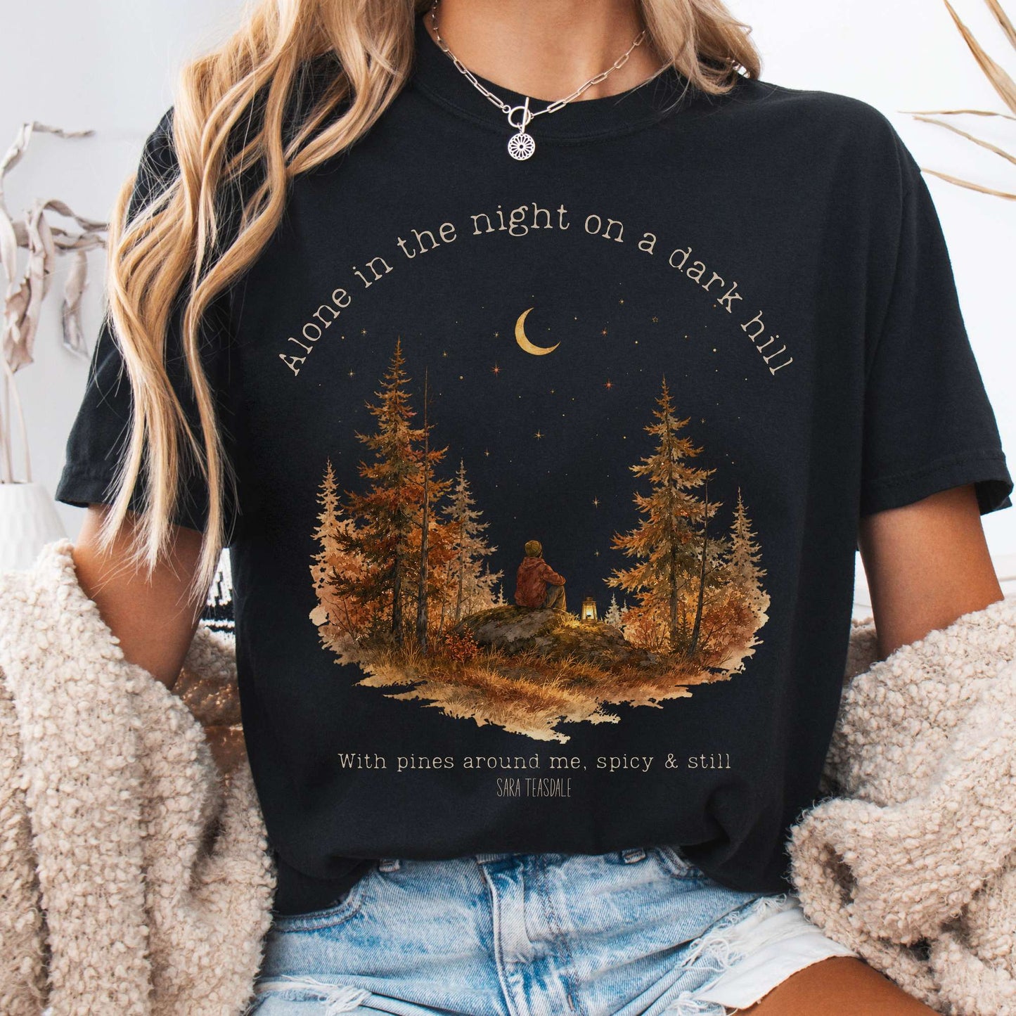 T-Shirt Black / S Alone in the Night On A Dark Hill Sara Teasdale Literary T-Shirt The Mystic Eden