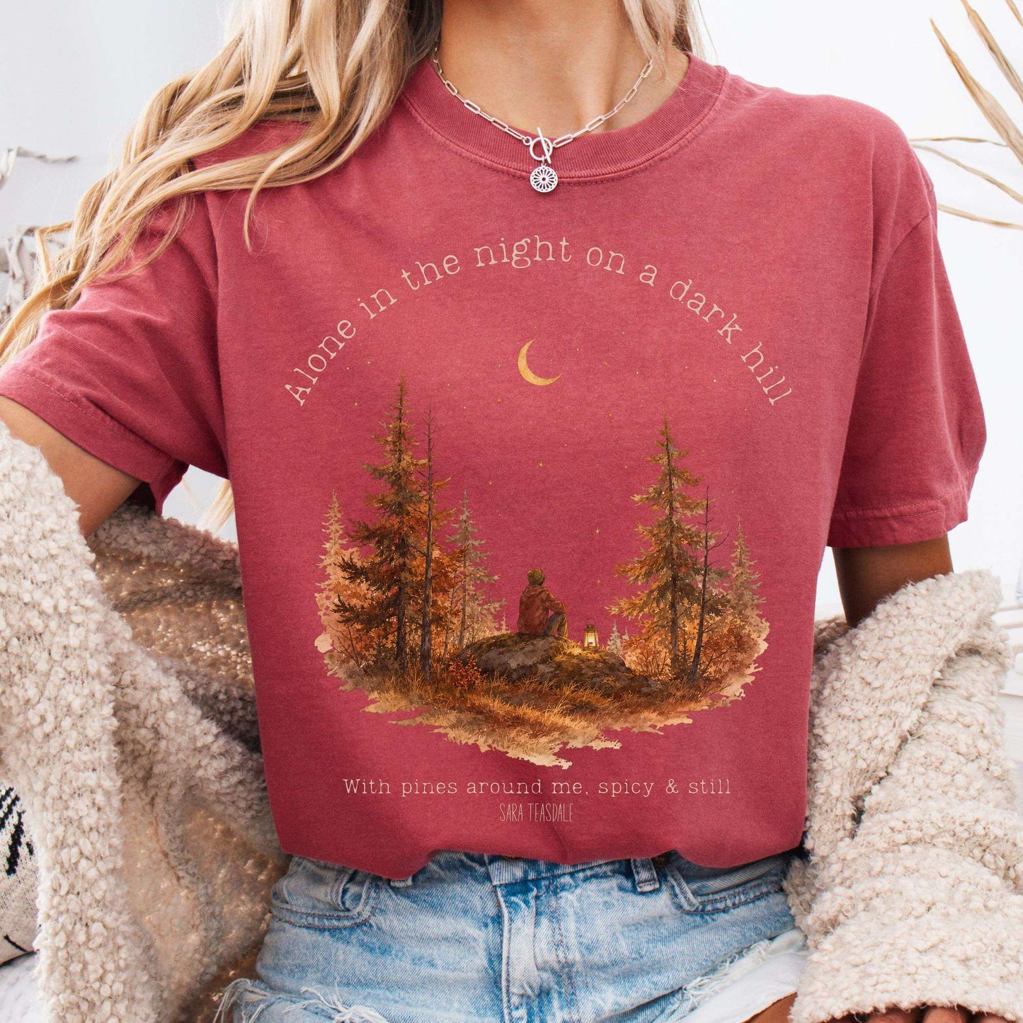 T-Shirt Crimson / S Alone in the Night On A Dark Hill Sara Teasdale Literary T-Shirt The Mystic Eden