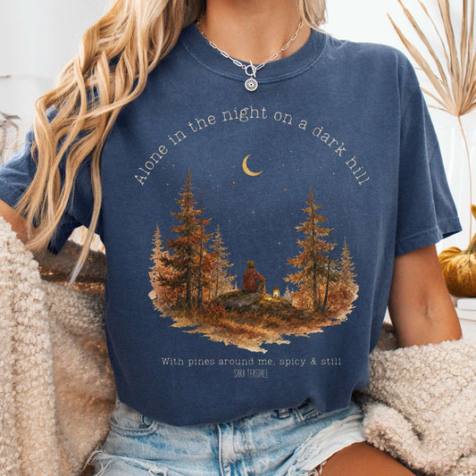 T-Shirt Denim / S Alone in the Night On A Dark Hill Sara Teasdale Literary T-Shirt The Mystic Eden