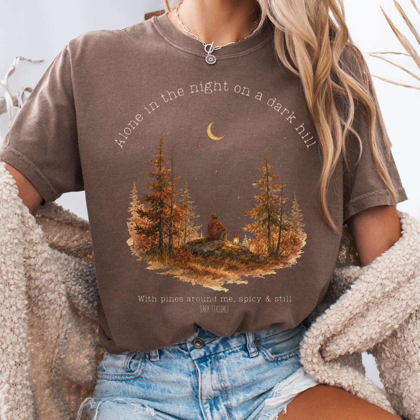 T-Shirt Espresso / S Alone in the Night On A Dark Hill Sara Teasdale Literary T-Shirt The Mystic Eden