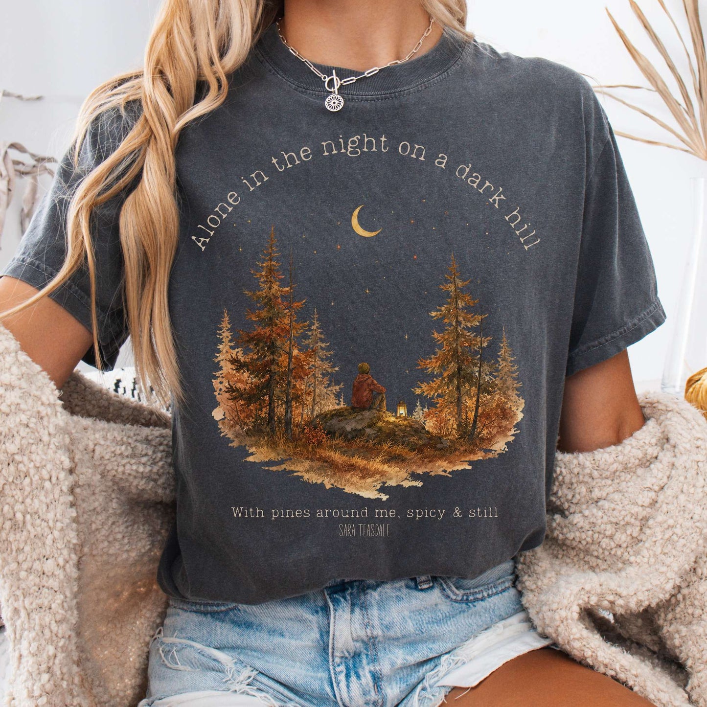 T-Shirt Pepper / S Alone in the Night On A Dark Hill Sara Teasdale Literary T-Shirt The Mystic Eden