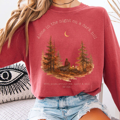 Long-sleeve Crimson / S Alone in the Night On A Dark Hill Sara Teasdale Literary Long Sleeve The Mystic Eden