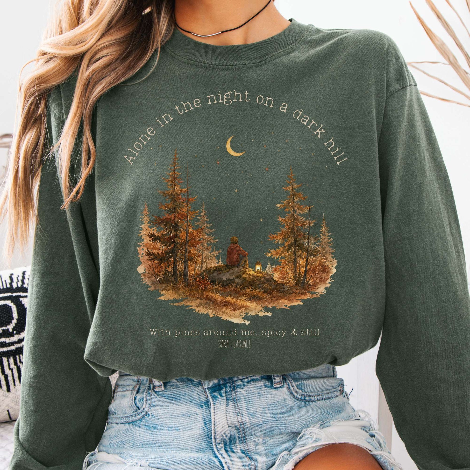 Long-sleeve Hemp / S Alone in the Night On A Dark Hill Sara Teasdale Literary Long Sleeve The Mystic Eden