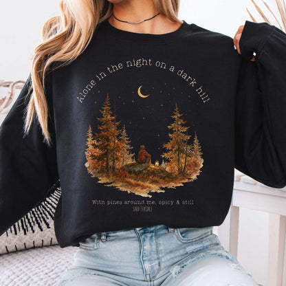 Sweatshirt Black / S Alone in the Night On A Dark Hill Sara Teasdale Literary Crewneck Sweatshirt The Mystic Eden