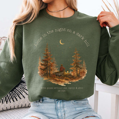 Sweatshirt Military Green / S Alone in the Night On A Dark Hill Sara Teasdale Literary Crewneck Sweatshirt The Mystic Eden