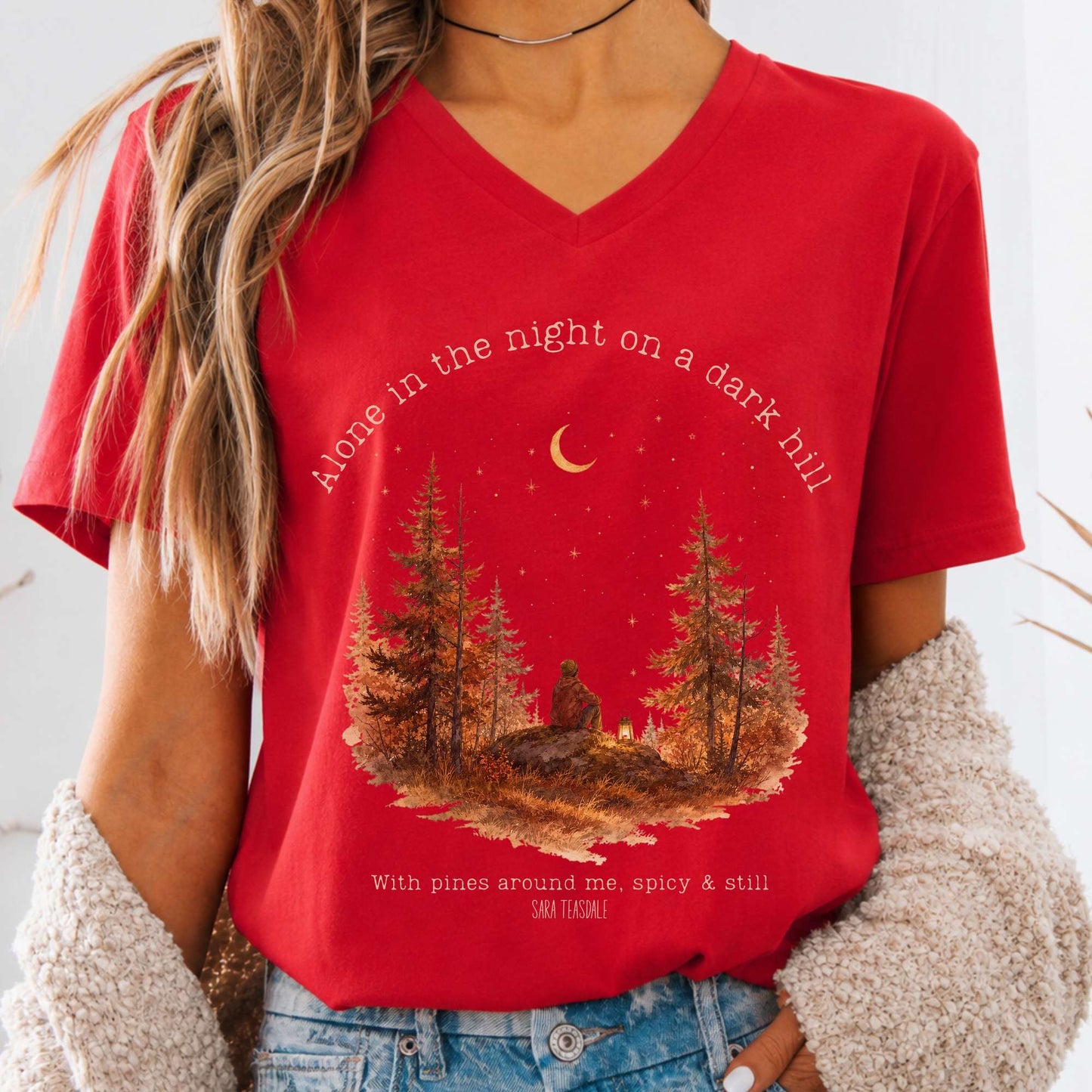 Alone in the Night On A Dark Hill Sara Teasdale Literary V-Neck