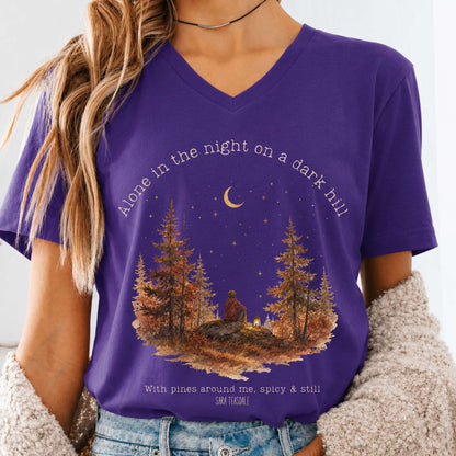 Alone in the Night On A Dark Hill Sara Teasdale Literary V-Neck