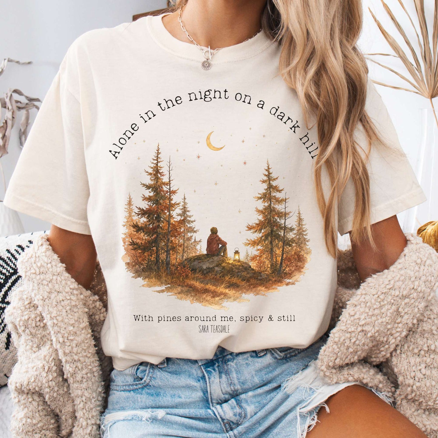 T-Shirt Ivory / S Alone in the Night On A Dark Hill Sara Teasdale Literary T-Shirt The Mystic Eden