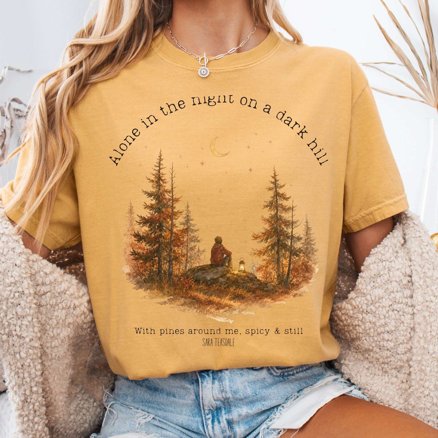 T-Shirt Mustard / S Alone in the Night On A Dark Hill Sara Teasdale Literary T-Shirt The Mystic Eden