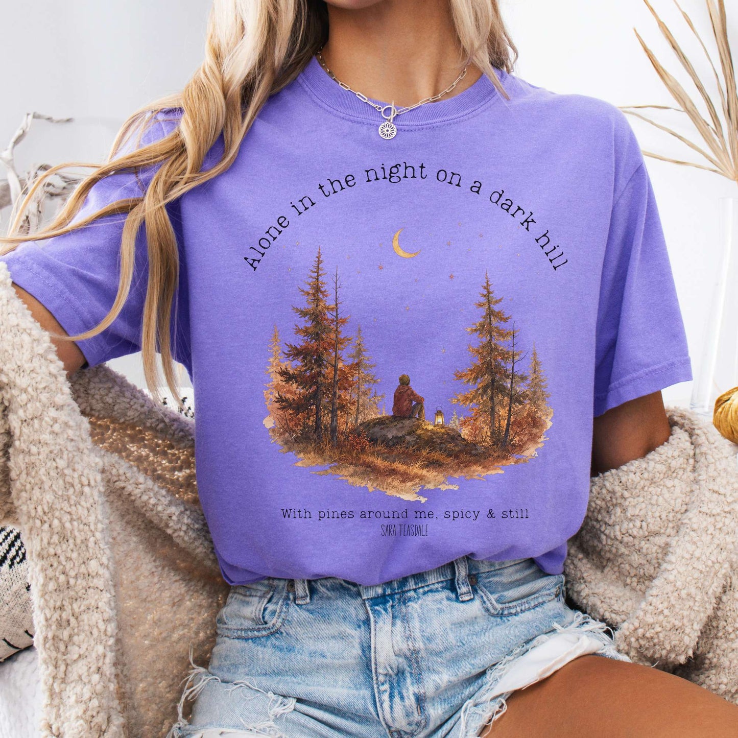 T-Shirt Violet / S Alone in the Night On A Dark Hill Sara Teasdale Literary T-Shirt The Mystic Eden