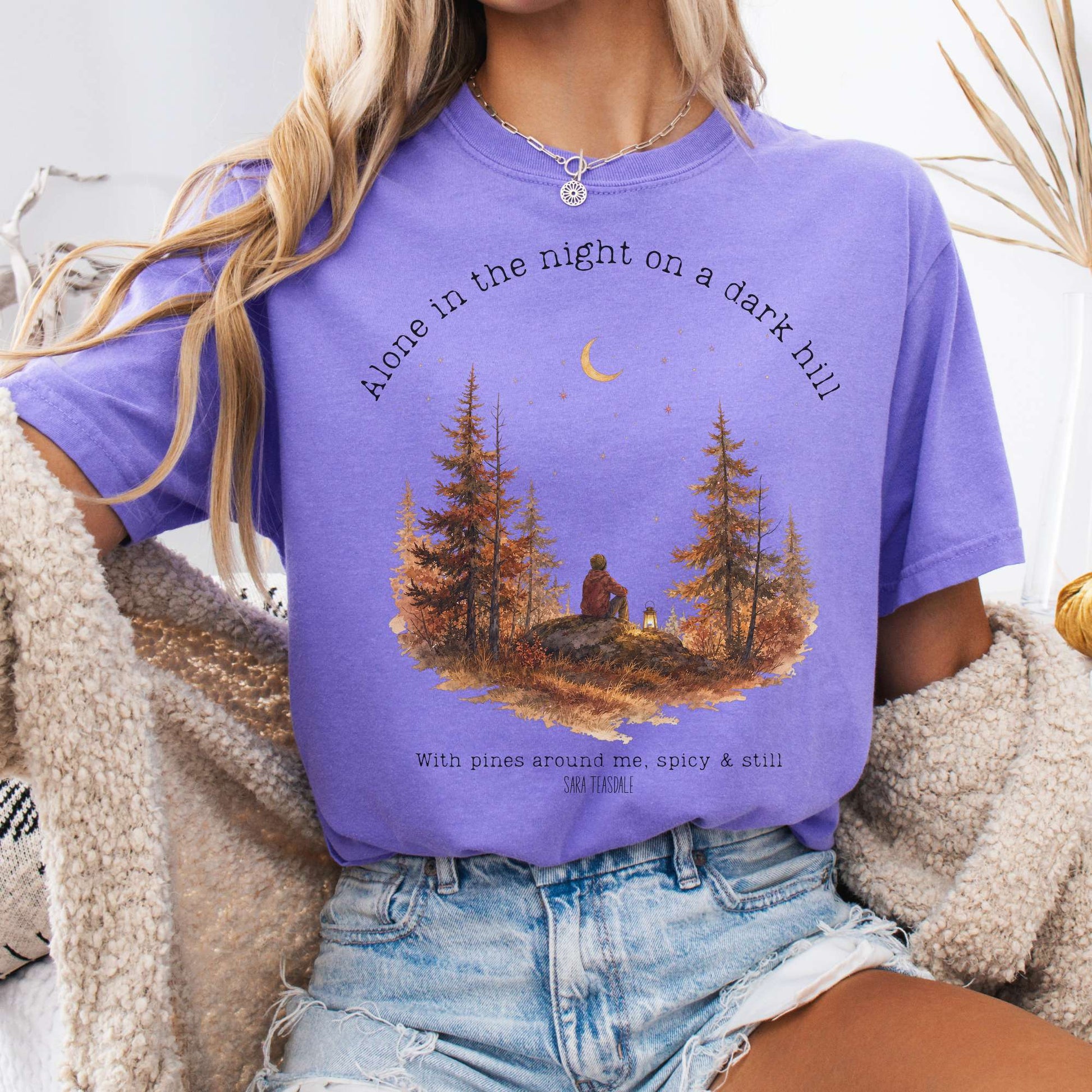 T-Shirt Violet / S Alone in the Night On A Dark Hill Sara Teasdale Literary T-Shirt The Mystic Eden