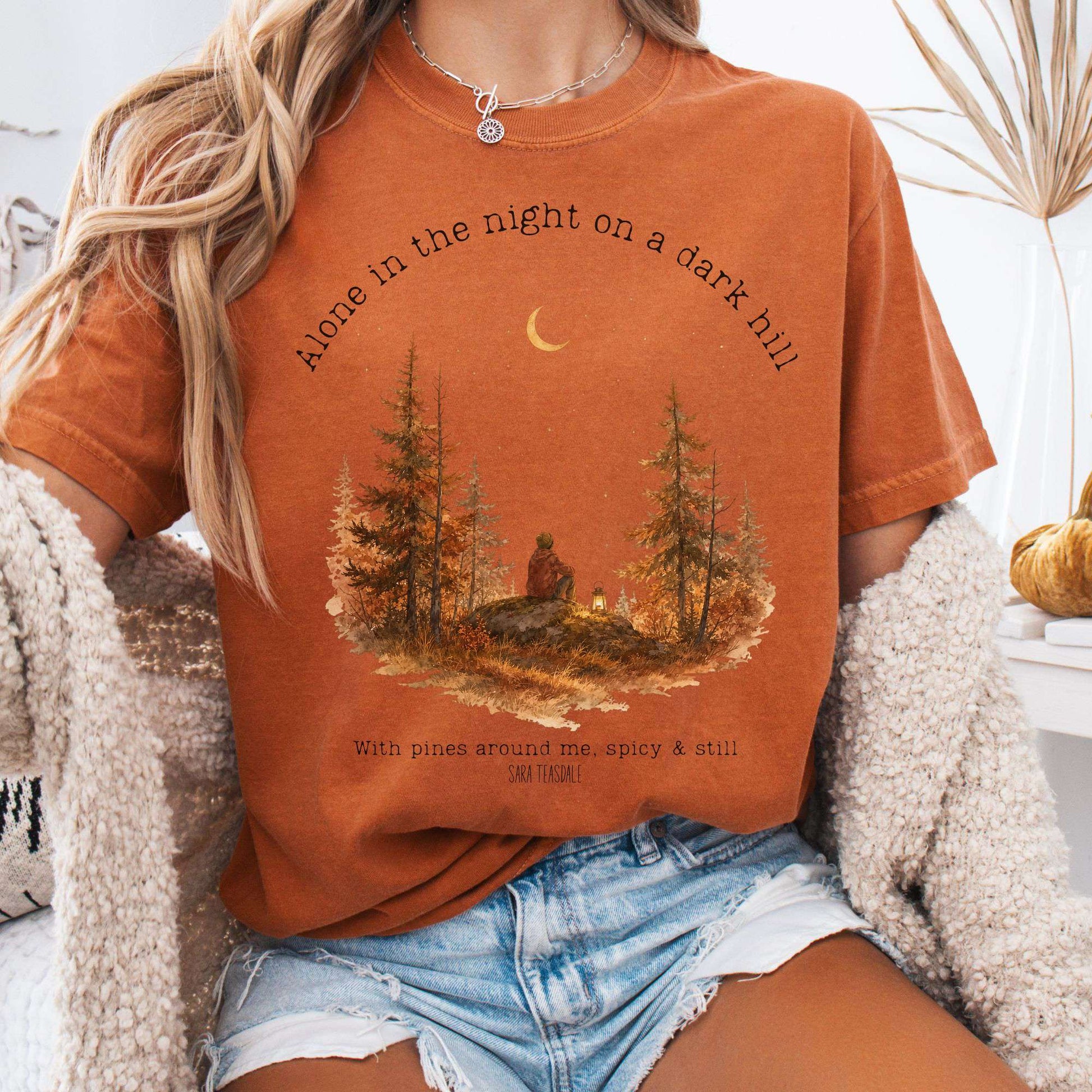 T-Shirt Yam / S Alone in the Night On A Dark Hill Sara Teasdale Literary T-Shirt The Mystic Eden