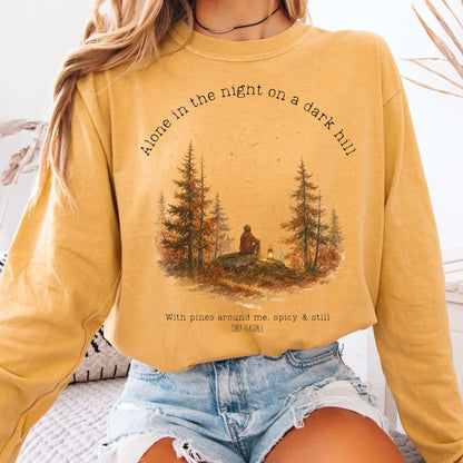 Long-sleeve Mustard / S Alone in the Night On A Dark Hill Sara Teasdale Literary Long Sleeve The Mystic Eden