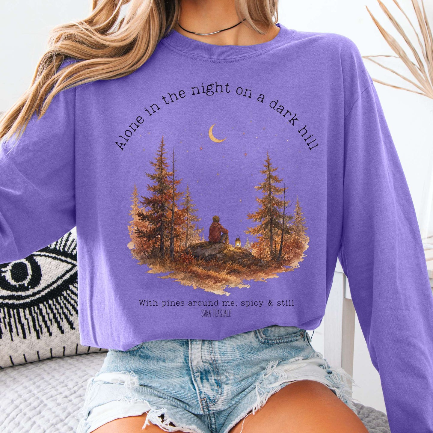 Long-sleeve Violet / S Alone in the Night On A Dark Hill Sara Teasdale Literary Long Sleeve The Mystic Eden