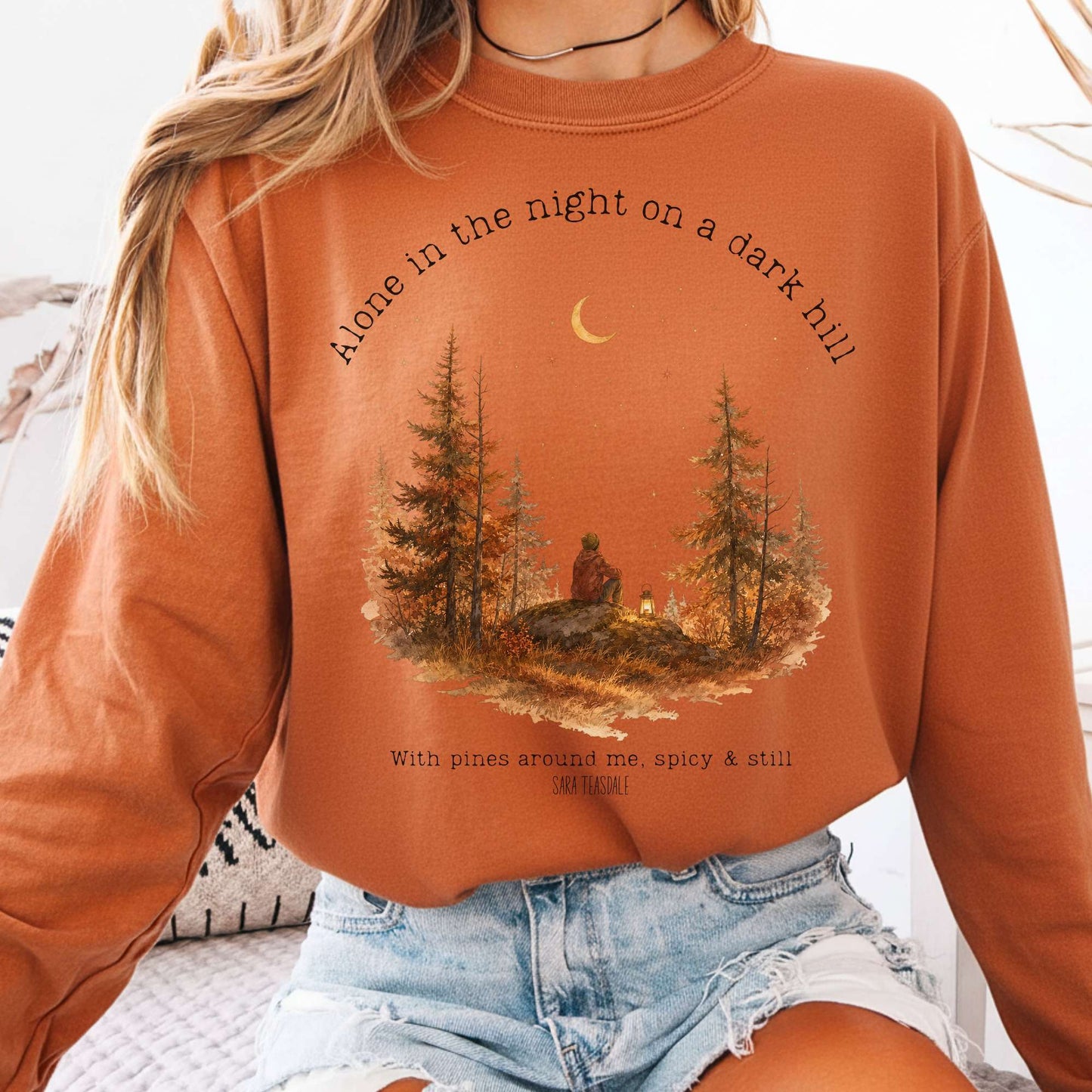 Long-sleeve Yam / S Alone in the Night On A Dark Hill Sara Teasdale Literary Long Sleeve The Mystic Eden
