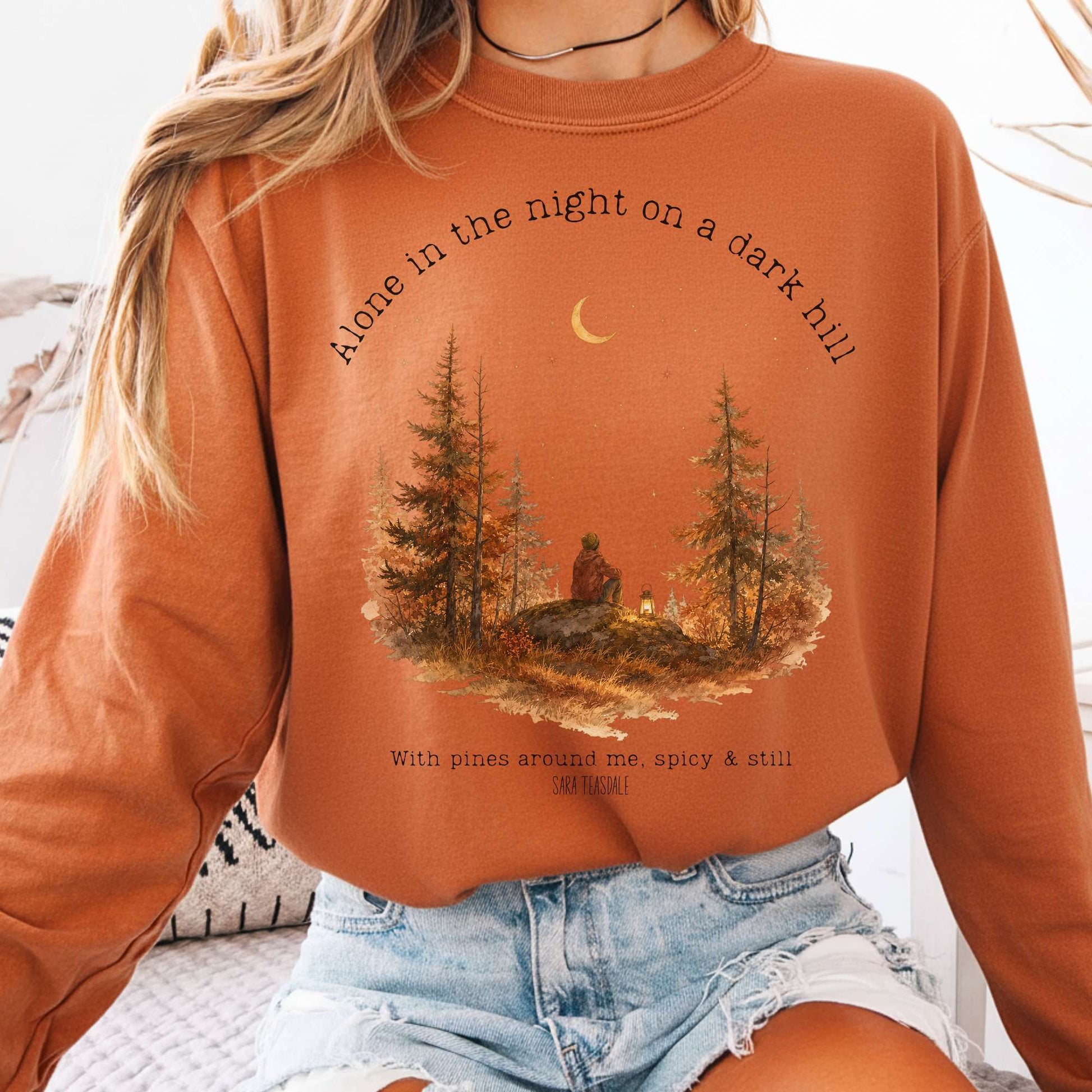 Long-sleeve Yam / S Alone in the Night On A Dark Hill Sara Teasdale Literary Long Sleeve The Mystic Eden