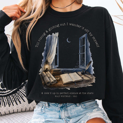 Long-sleeve Black / S Looked Up At The Stars Walt Whitman Literary Long Sleeve The Mystic Eden