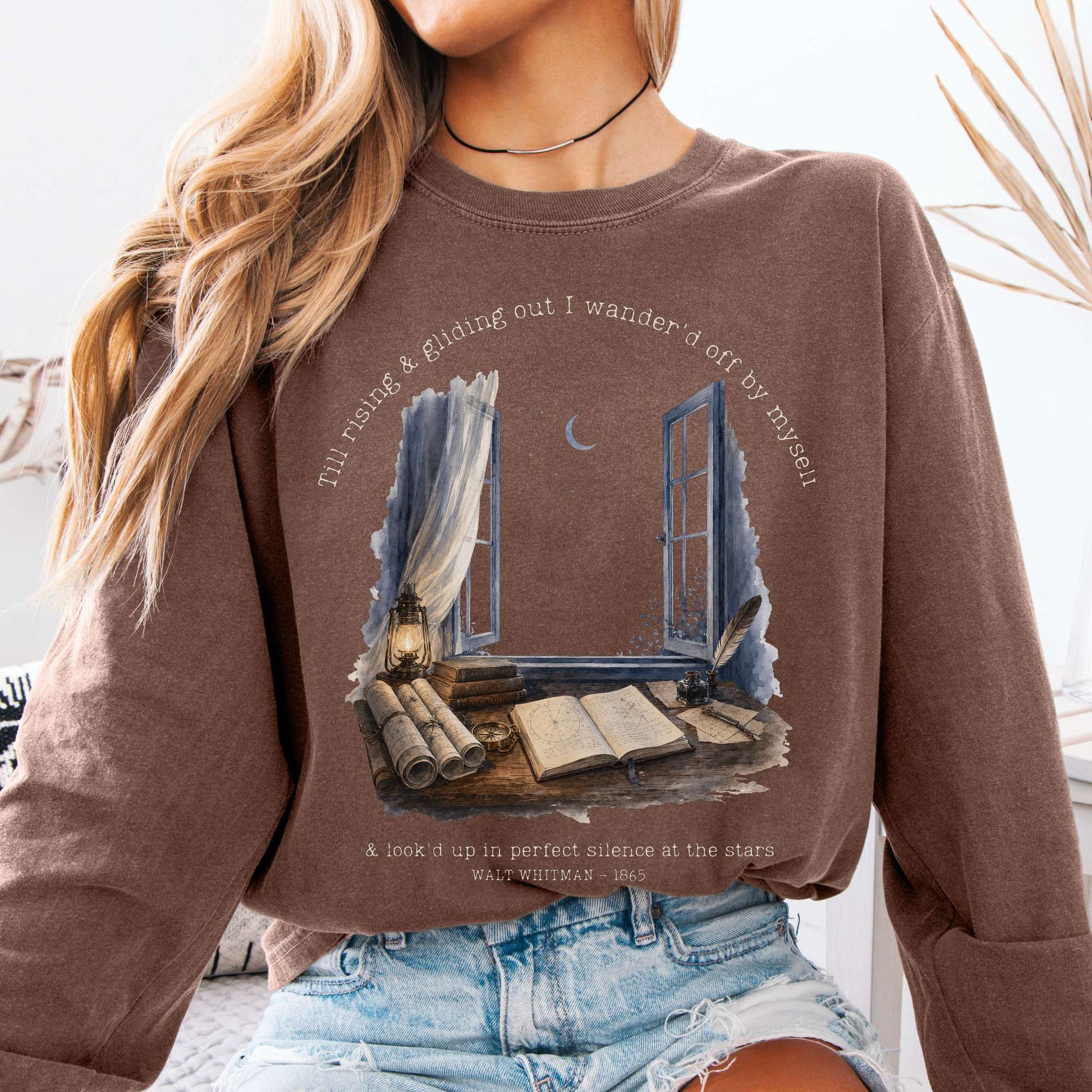Long-sleeve Espresso / S Looked Up At The Stars Walt Whitman Literary Long Sleeve The Mystic Eden