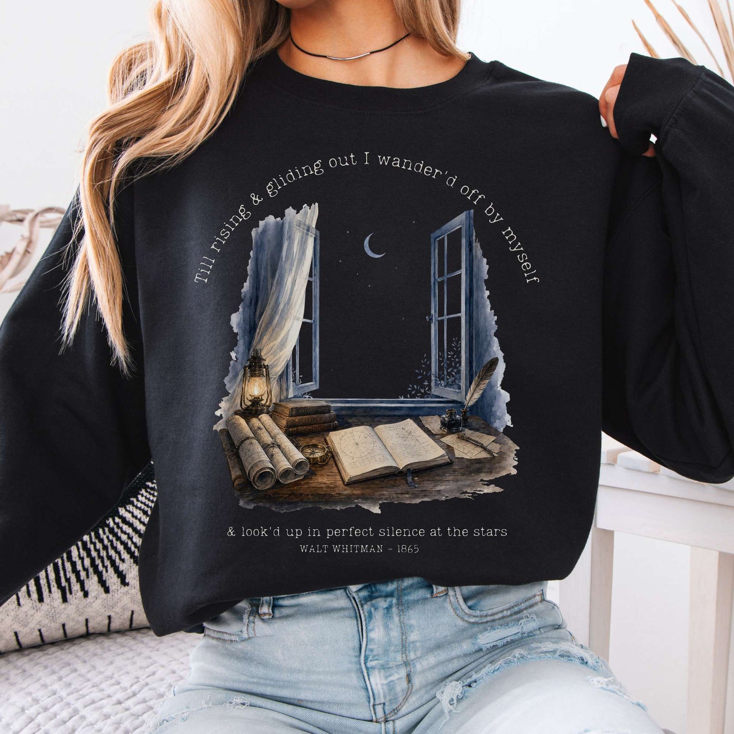Sweatshirt Black / S Looked Up At The Stars Walt Whitman Literary Crewneck Sweatshirt The Mystic Eden