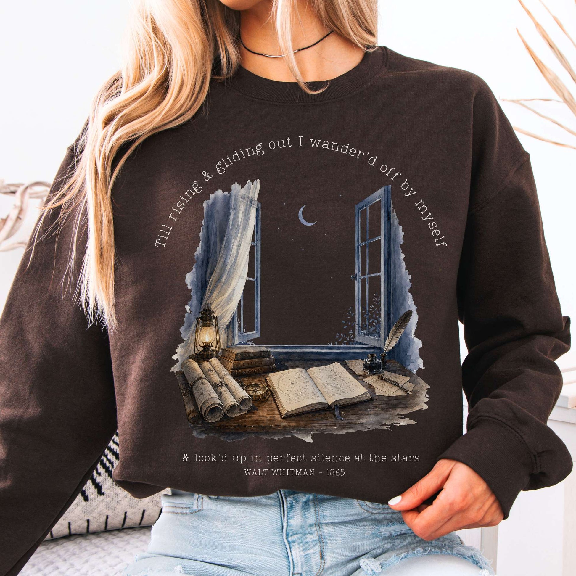 Sweatshirt Dark Chocolate / S Looked Up At The Stars Walt Whitman Literary Crewneck Sweatshirt The Mystic Eden