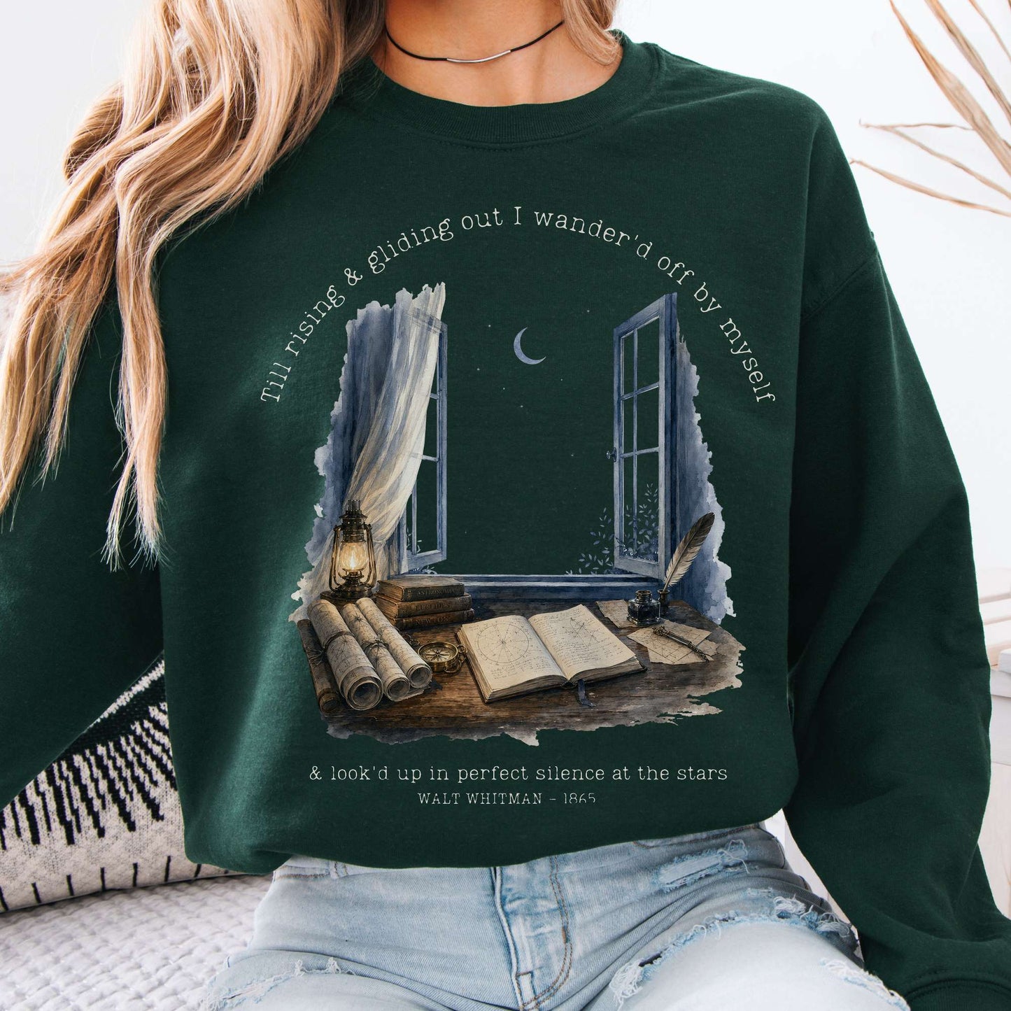 Sweatshirt Forest Green / S Looked Up At The Stars Walt Whitman Literary Crewneck Sweatshirt The Mystic Eden