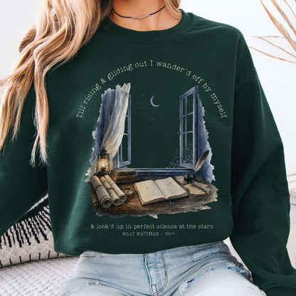Sweatshirt Forest Green / S Looked Up At The Stars Walt Whitman Literary Crewneck Sweatshirt The Mystic Eden