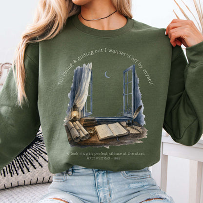 Sweatshirt Military Green / S Looked Up At The Stars Walt Whitman Literary Crewneck Sweatshirt The Mystic Eden