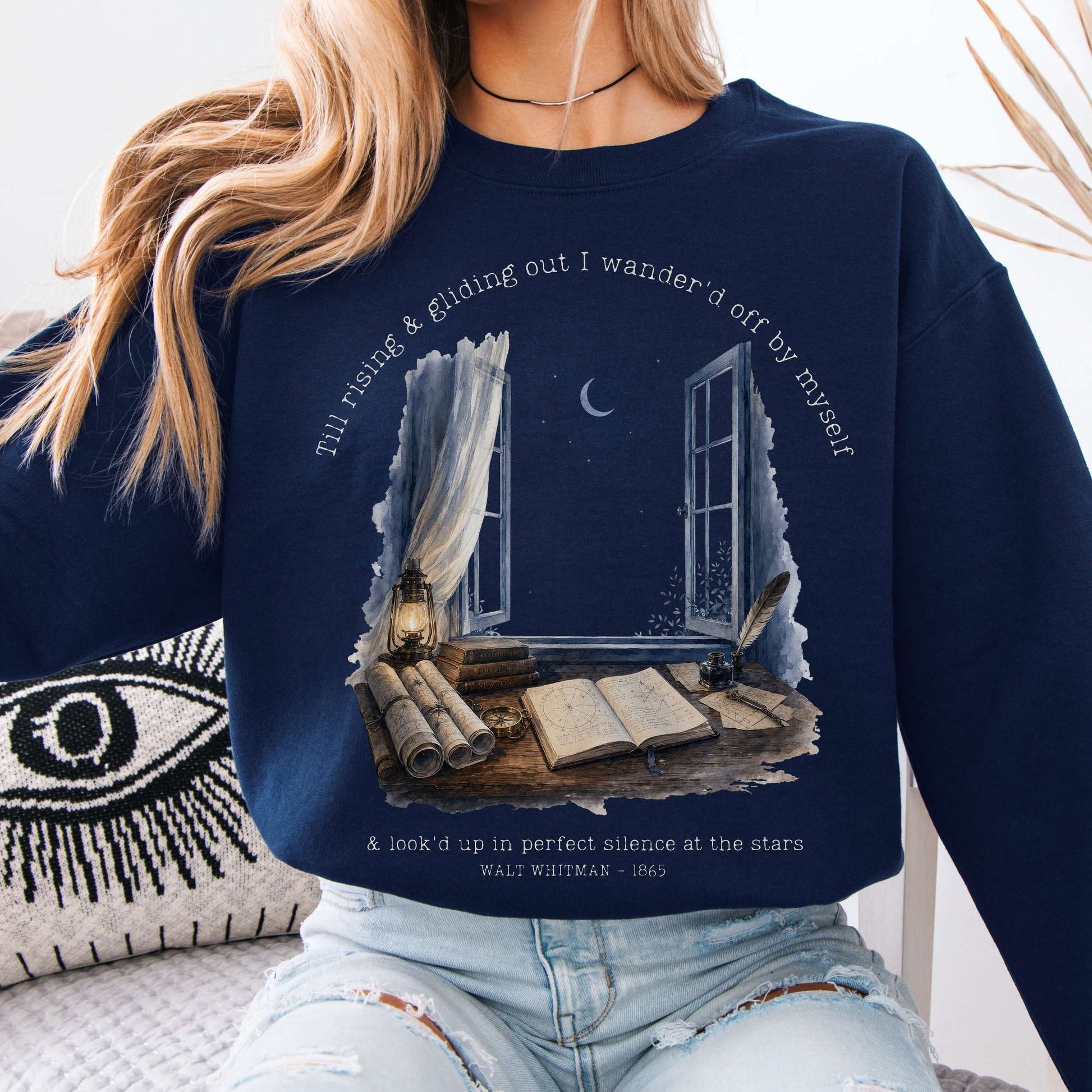 Sweatshirt Navy / S Looked Up At The Stars Walt Whitman Literary Crewneck Sweatshirt The Mystic Eden