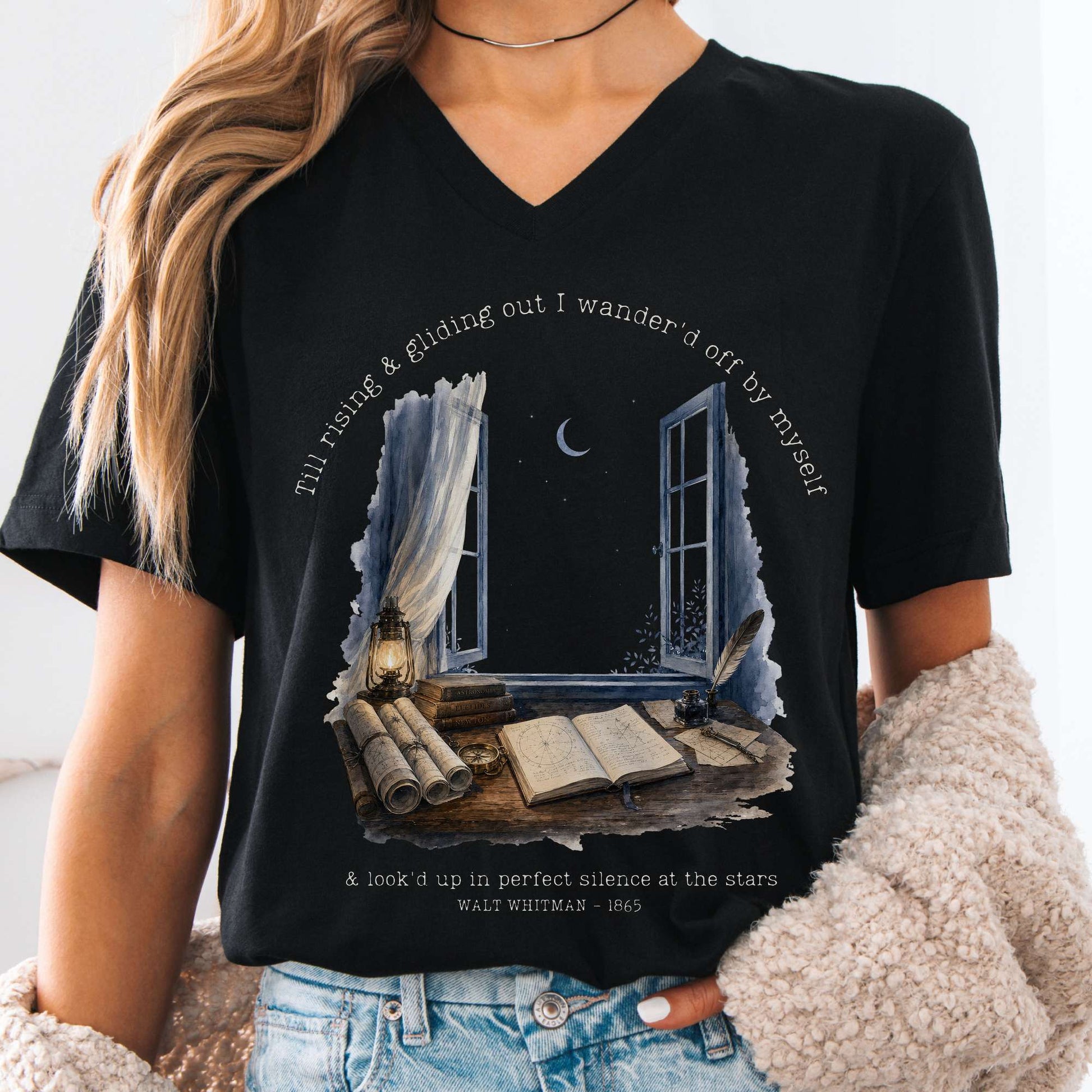 V-neck Black / S Looked Up At The Stars Walt Whitman Literary V-Neck The Mystic Eden