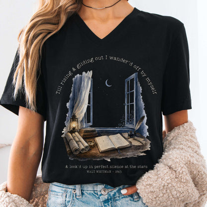 V-neck Black / S Looked Up At The Stars Walt Whitman Literary V-Neck The Mystic Eden