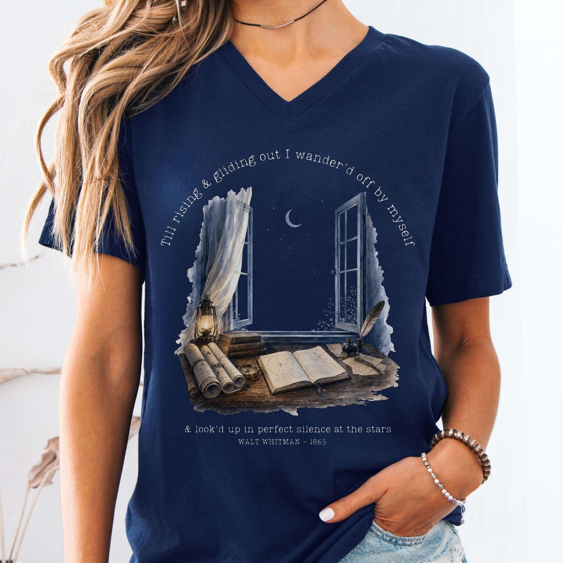 V-neck Navy / S Looked Up At The Stars Walt Whitman Literary V-Neck The Mystic Eden