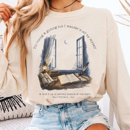 Long-sleeve Ivory / S Looked Up At The Stars Walt Whitman Literary Long Sleeve The Mystic Eden