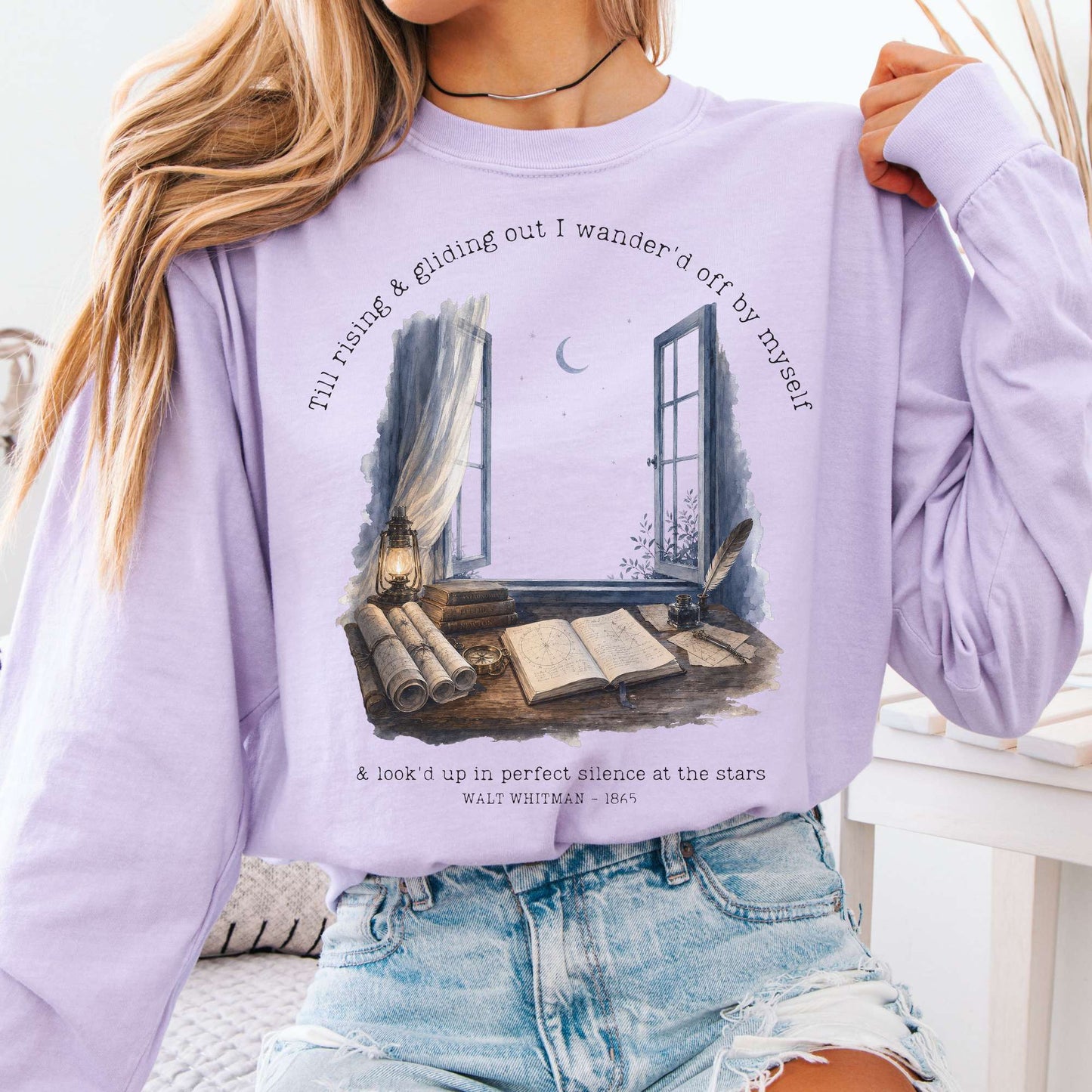 Long-sleeve Orchid / S Looked Up At The Stars Walt Whitman Literary Long Sleeve The Mystic Eden