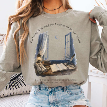 Long-sleeve Sandstone / S Looked Up At The Stars Walt Whitman Literary Long Sleeve The Mystic Eden